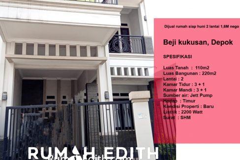 Dijual rumah siap huni 2 lantai 1,6M nego di pinggir jln raya asmawi Beji kukusan